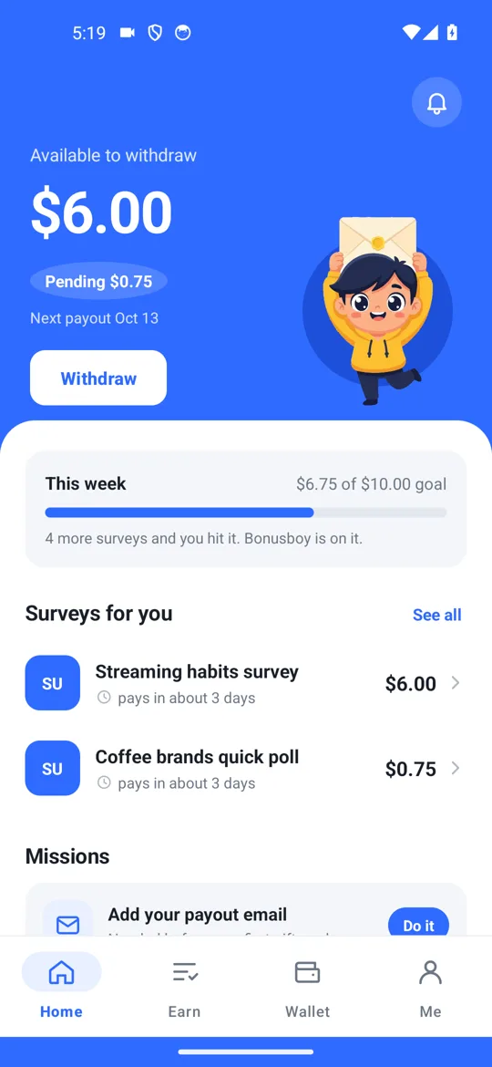 Bonusboy Home screen