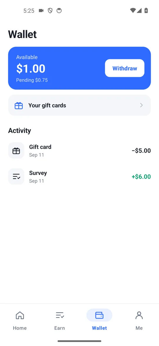 Bonusboy Wallet screen